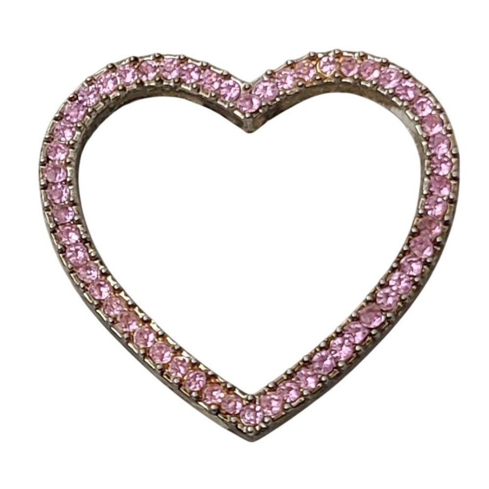 Pink Rhinestone Open Heart Shaped Pin Brooch Jewelry Accessory Silver-Tone Metal